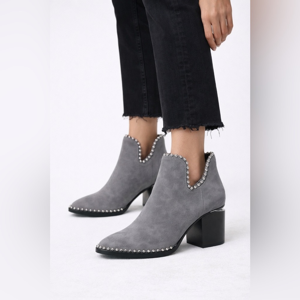 Alexander Wang Gabi Studded Suede Ankle Booties Gray EU 39 US 8.5 Leather